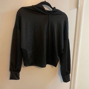 Black hooded crop top and black pencil skirt set